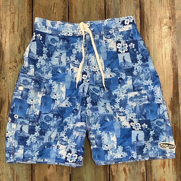 Ron Jon Surf Shop Sz 30 Boardshorts Hula Girls Aloha Hawaiian Blue Logo Nice - Picture 9 of 9